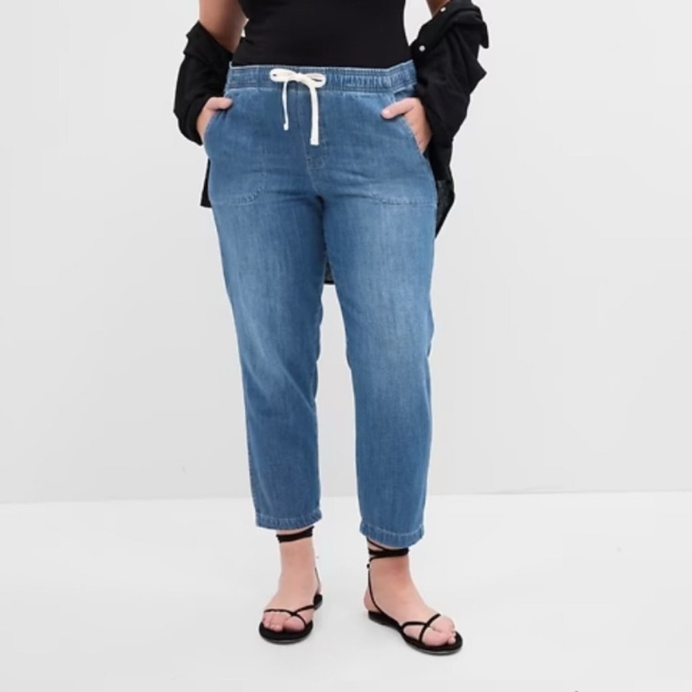 GAP Women's Easy Jeans Cropped Blue White Tie Waist Pull On
